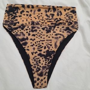 Beach Riot Highway Bikini Bottom Peach Leopard High Waist Cheeky Swim size S
